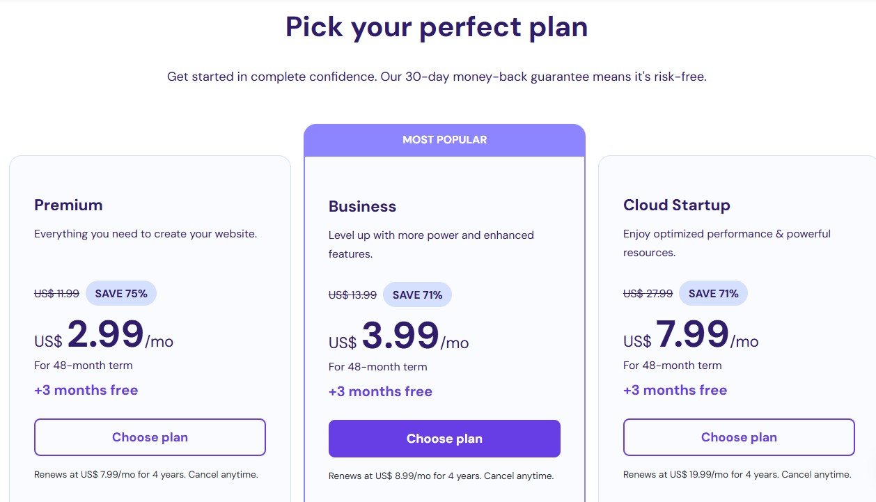Hostinger chart of prices