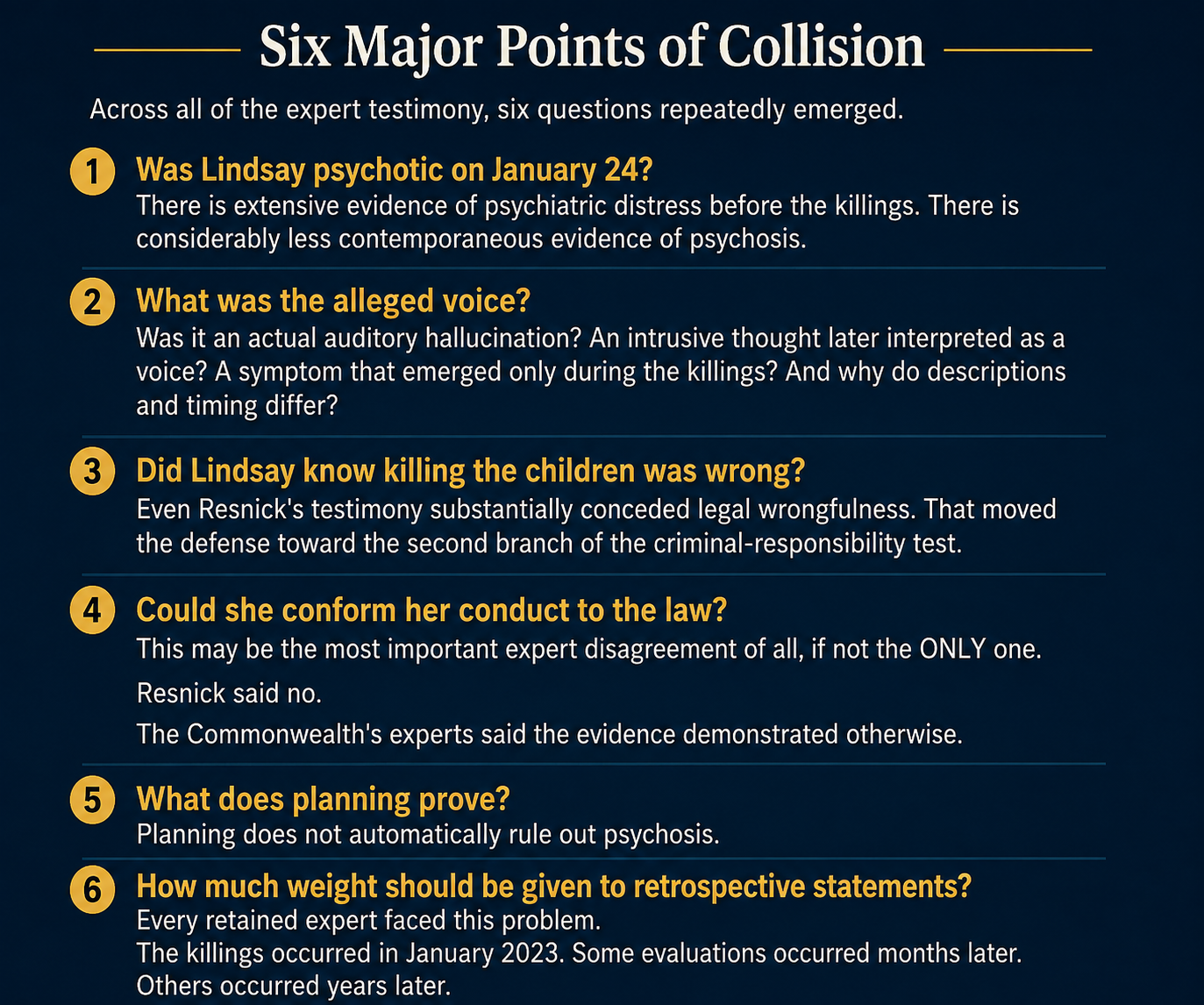 Lindsay Clancy Murder Trial Expert Witnesses' Six Points of Collision