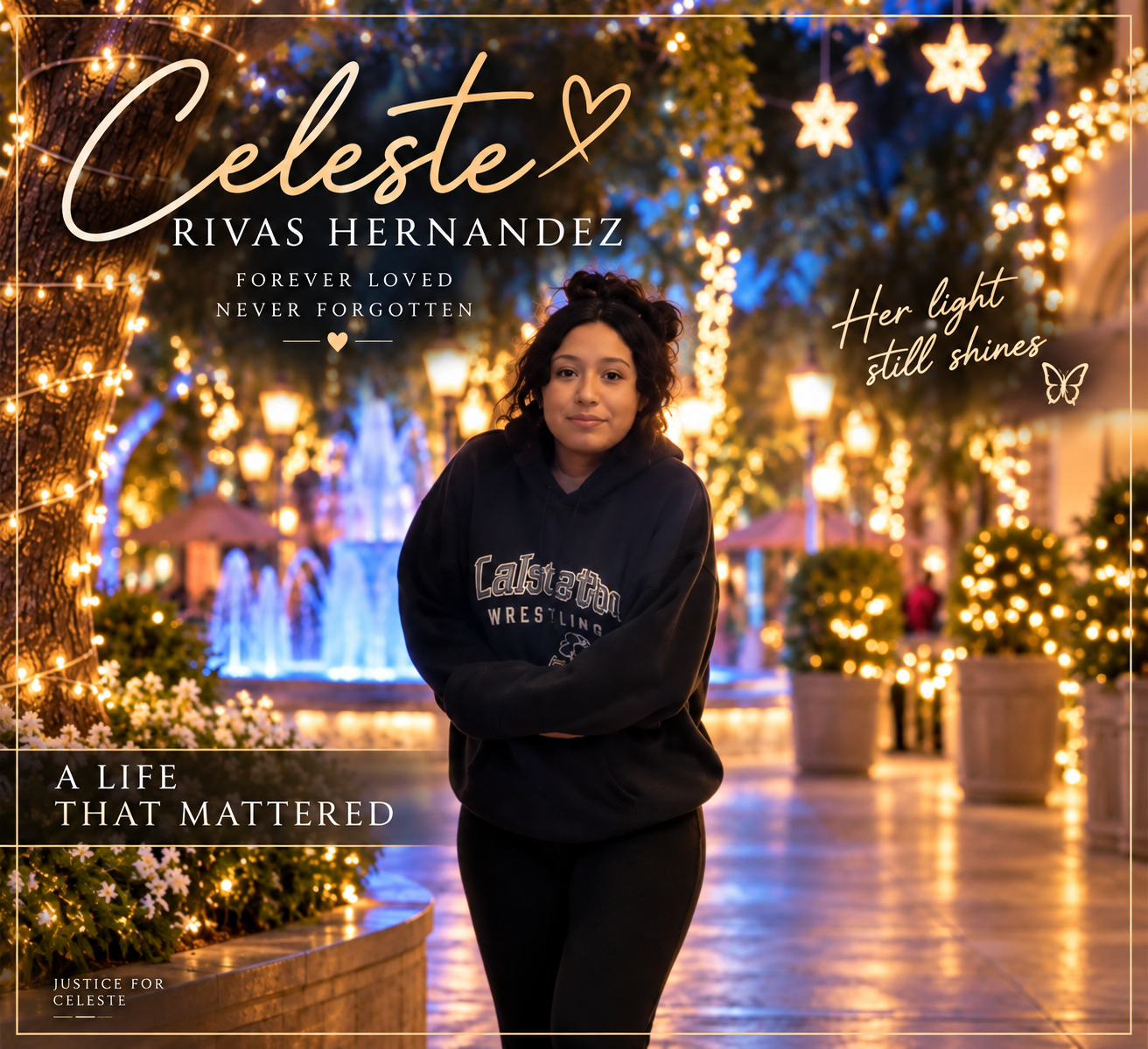 Celeste Rivas Hernandez standing in front of lighted tree Featured Image Celeste Rivas Hernandez standing in front of lighted tree Featured Image