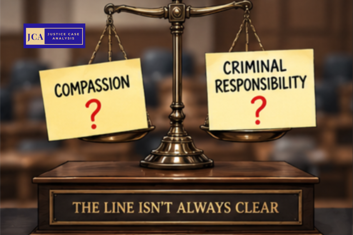 Scales of Justice with Compassion vs. Criminal Responsibility